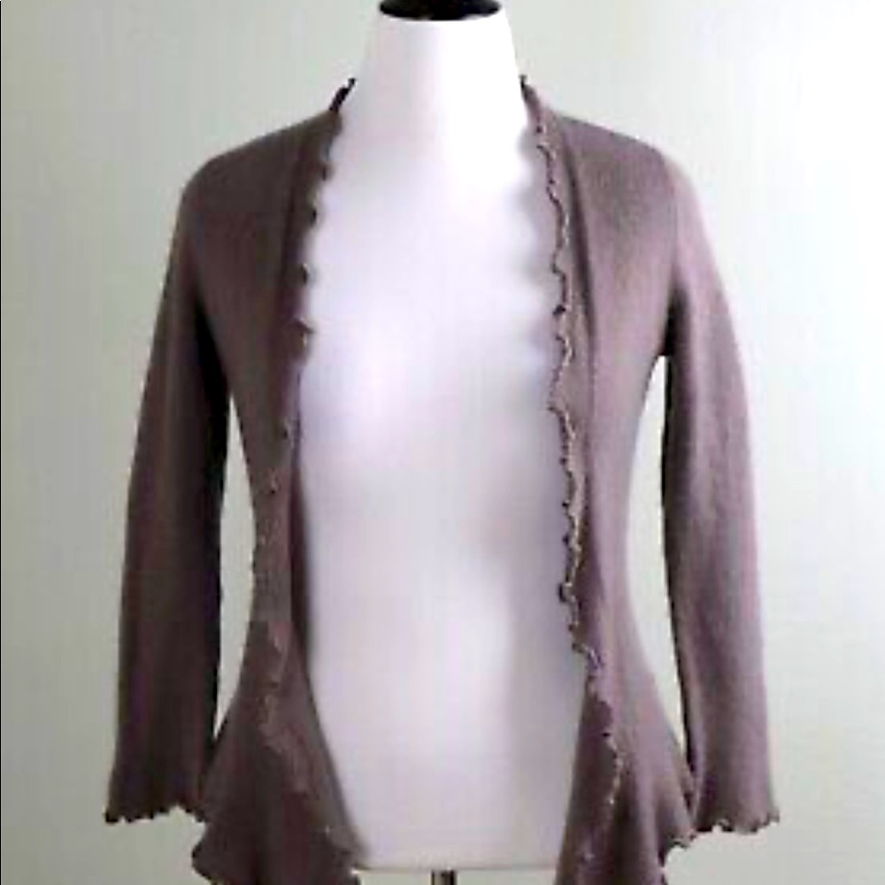 PURE COLLECTION $190 Soft Knit 100% Cashmere Ruffle Cardi Sweater Top Size 4